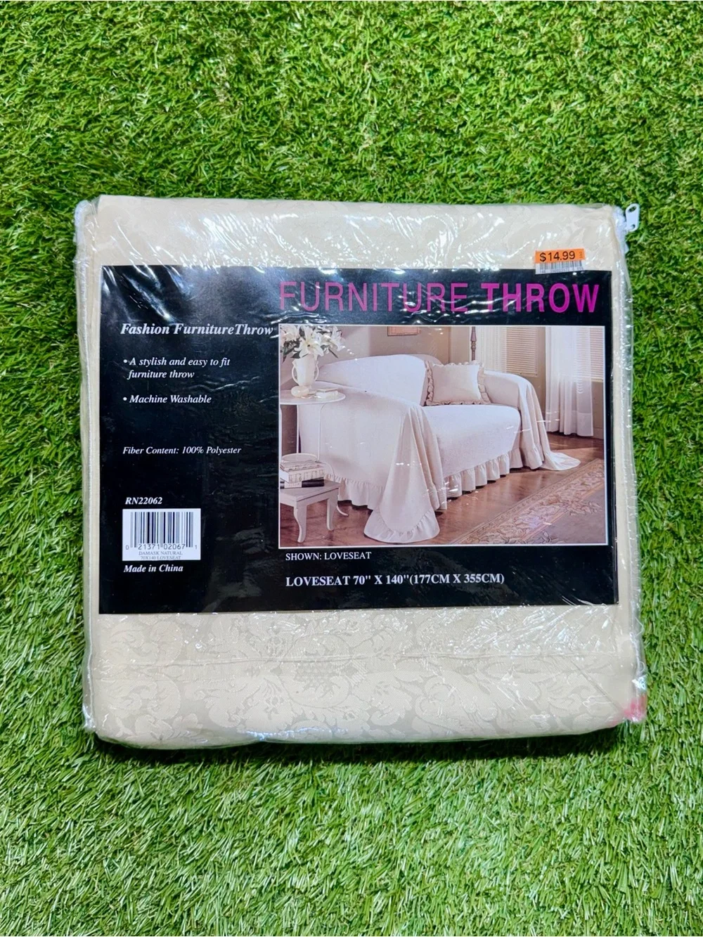 Loveseat Damask Natural Furniture Throw Blanket 70 x 140 Beige Cream Polyester